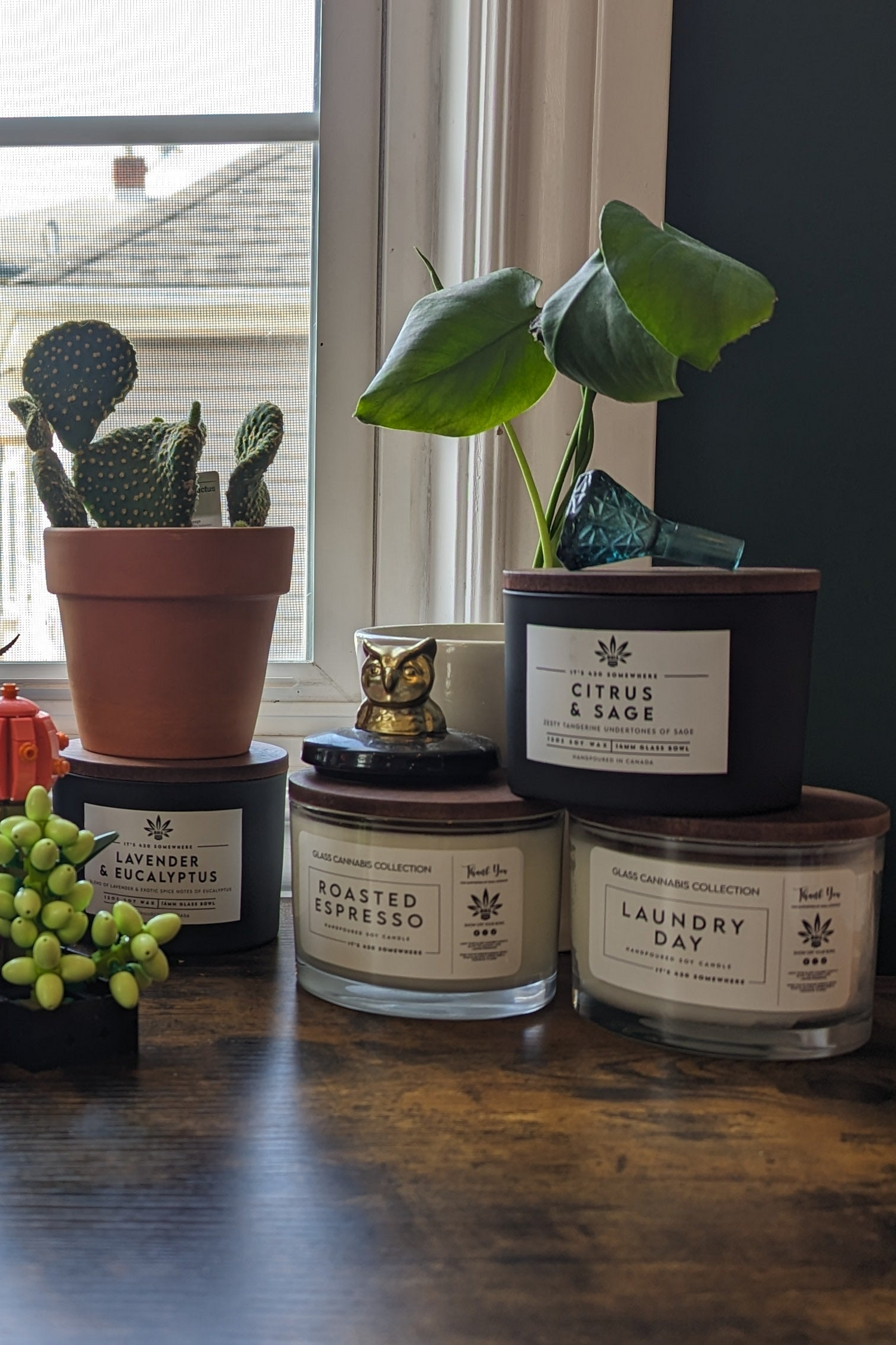 4 candle jars of scented wax in a lifestyle image 